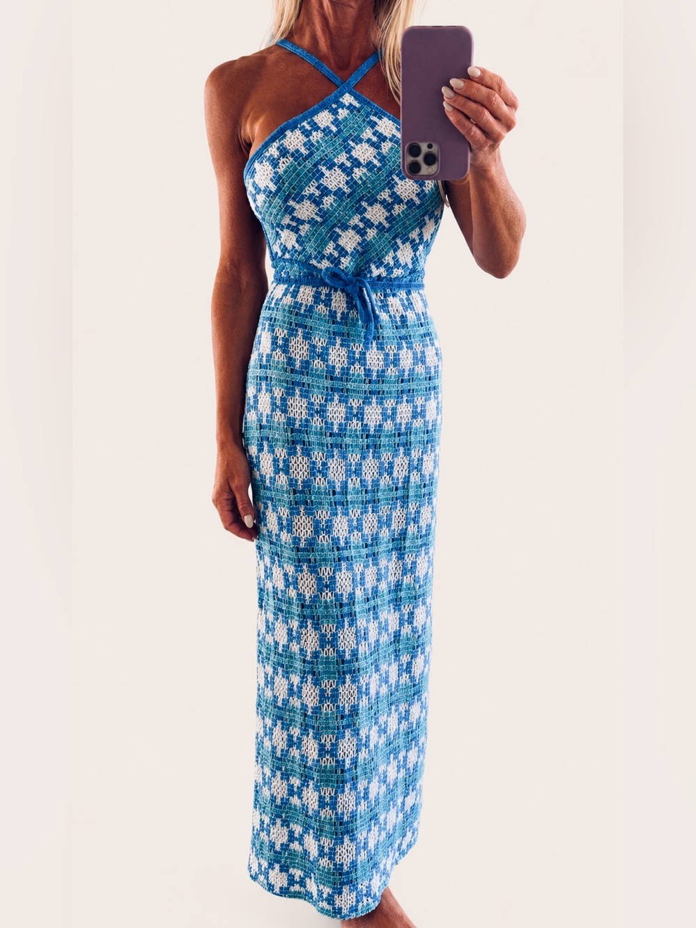 Zara NWT Blue White Knit Halter Dress XS | Coastal Summer Super Flattering Fit